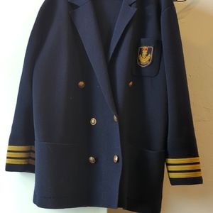 Ralph Lauren XL Knit wool blazer yacht double breasted, Navy w/ gold metal trim